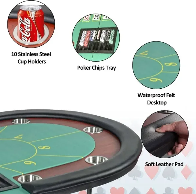 custom Foldable Poker Table for 8 Player ,Texas  Poker Table for Blackjack Board Game