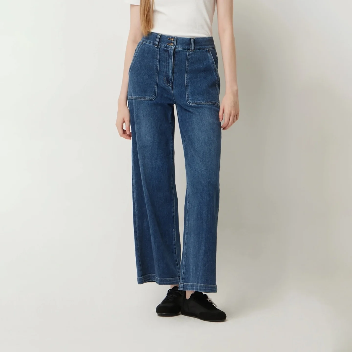 

Casual Wide Leg Jeans Elastic Waist Commute Slimming Casual Versatile Jeans Cotton Fabric Button Closure Spring Autumn Ladies