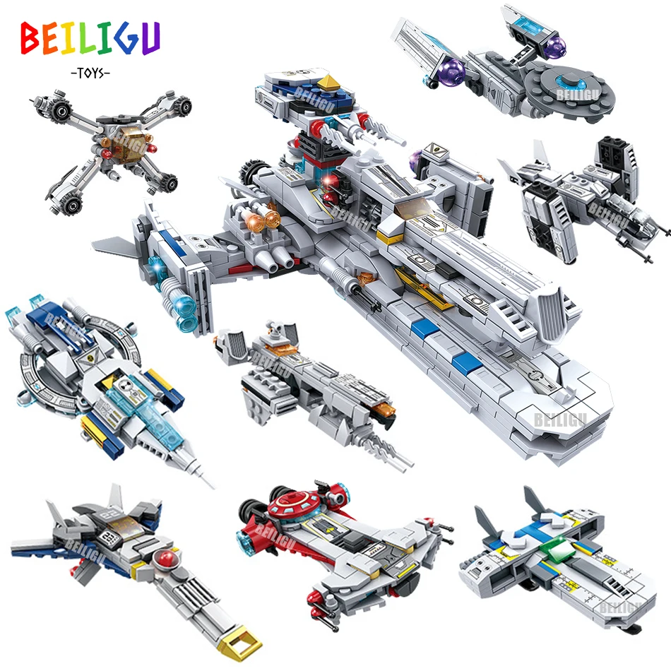 

8IN1 941PCS Space Battleship Aircraft Fighter Building Blocks Star Spaceship War Bricks City Construction Toys For Children Gift