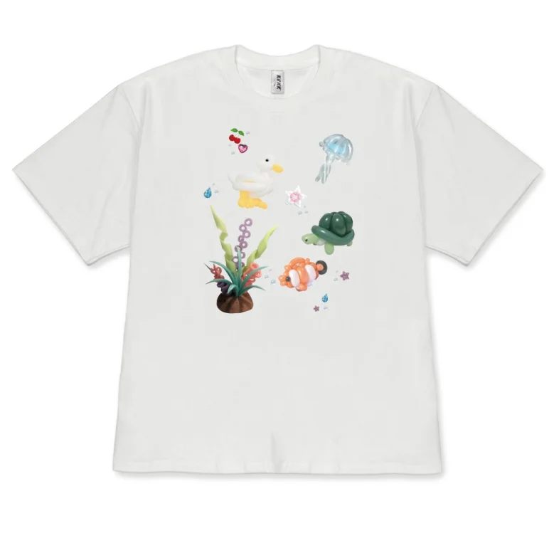 Cute T-Shirt Animal Balloon Graphic Stylish and Versatile Tops Kawaii Sea Creature Print Short Sleeve Casual Tee for Women Men