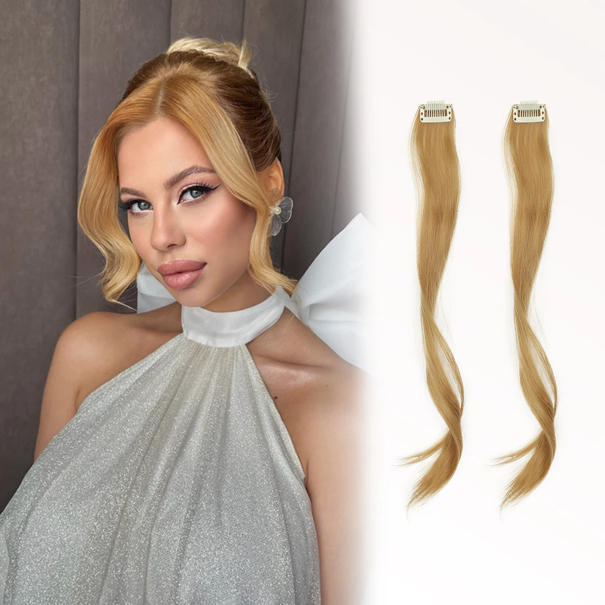 

Длинные боковые челки 14 дюймов, волнистые кудрявые челки на заколках, передние боковые челки для женщин, для повседневного использования, 2 шт., синтетические длинные челки-накладки