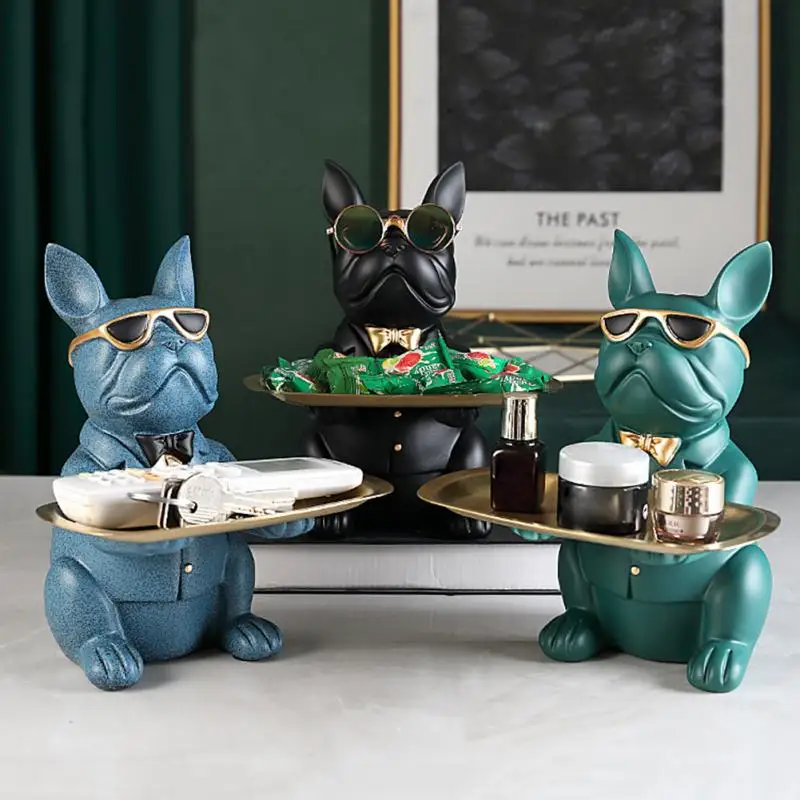 

Nordic French Bulldog Sculpture Dog Statue Statue Jewelry Storage Table Decoration Gift Belt Plate Glasses Tray Home Art Statue