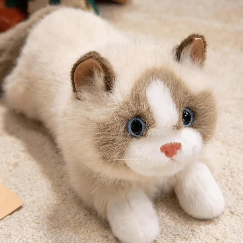 Ragdoll Cat Simulation Cat Plush Toys Fluffy Soft Stuffed Cat Doll Realistic Voiced Simulated Kitten Model Nursery Decor