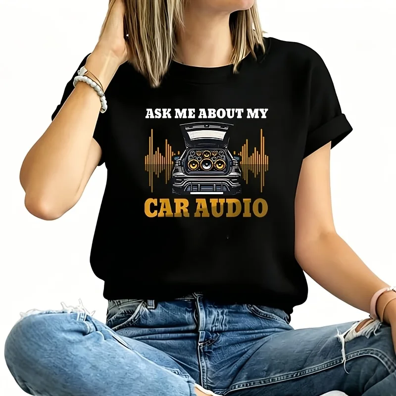 Ask Me about My Car Audio Women's Plus Size T-Shirt 100% Cotton 220g