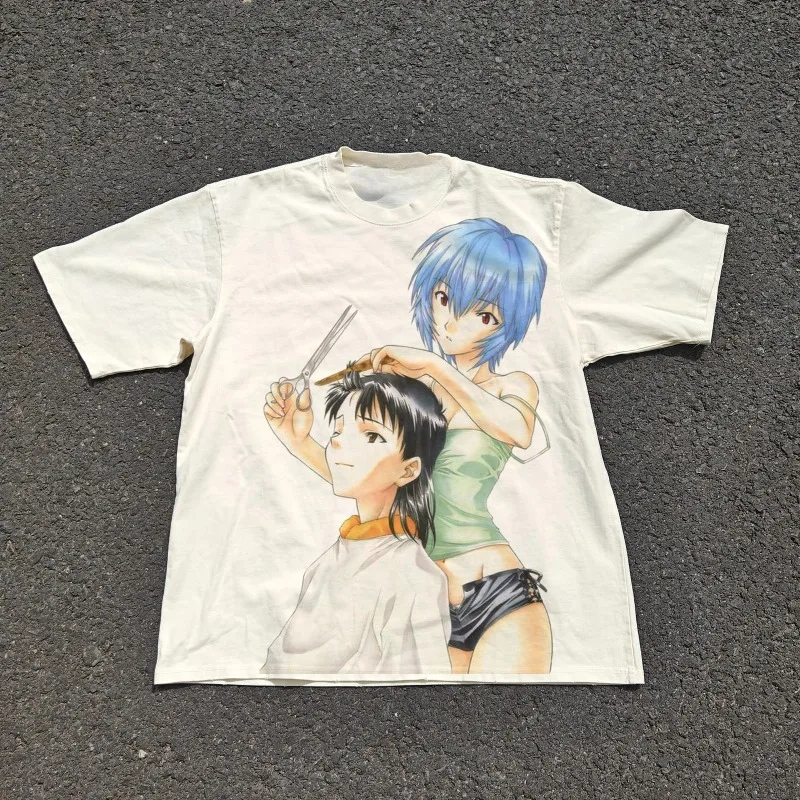 New Century Evangelion Ayanami Sadatsugu Haircut T-shirt Anime T-shirt Summer Y2k Men's Super Large T-shirt Unisex