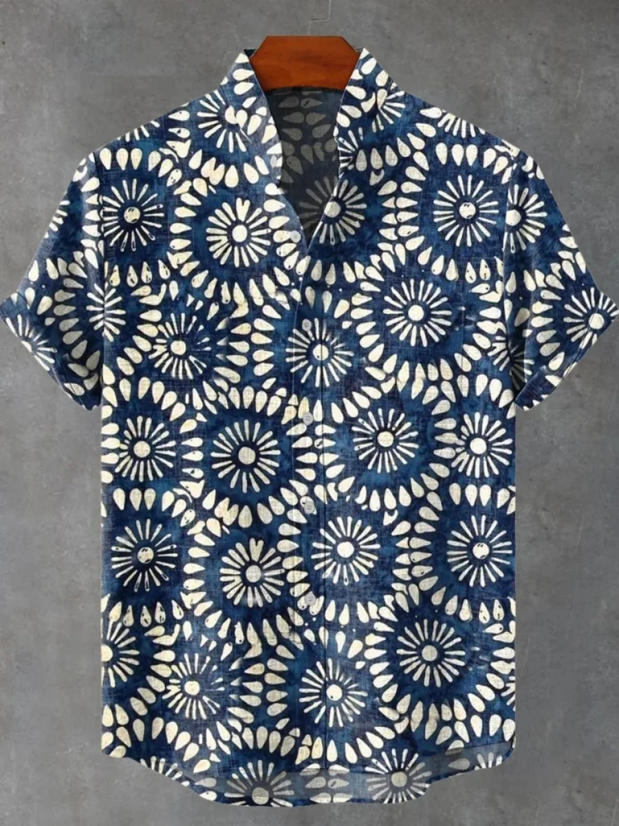 Camicia floreale da uomo nuova Camicia casual in lino a maniche corte Camicie stampate ad alta arte Comodo tessuto traspirante Ropa Para Hombre