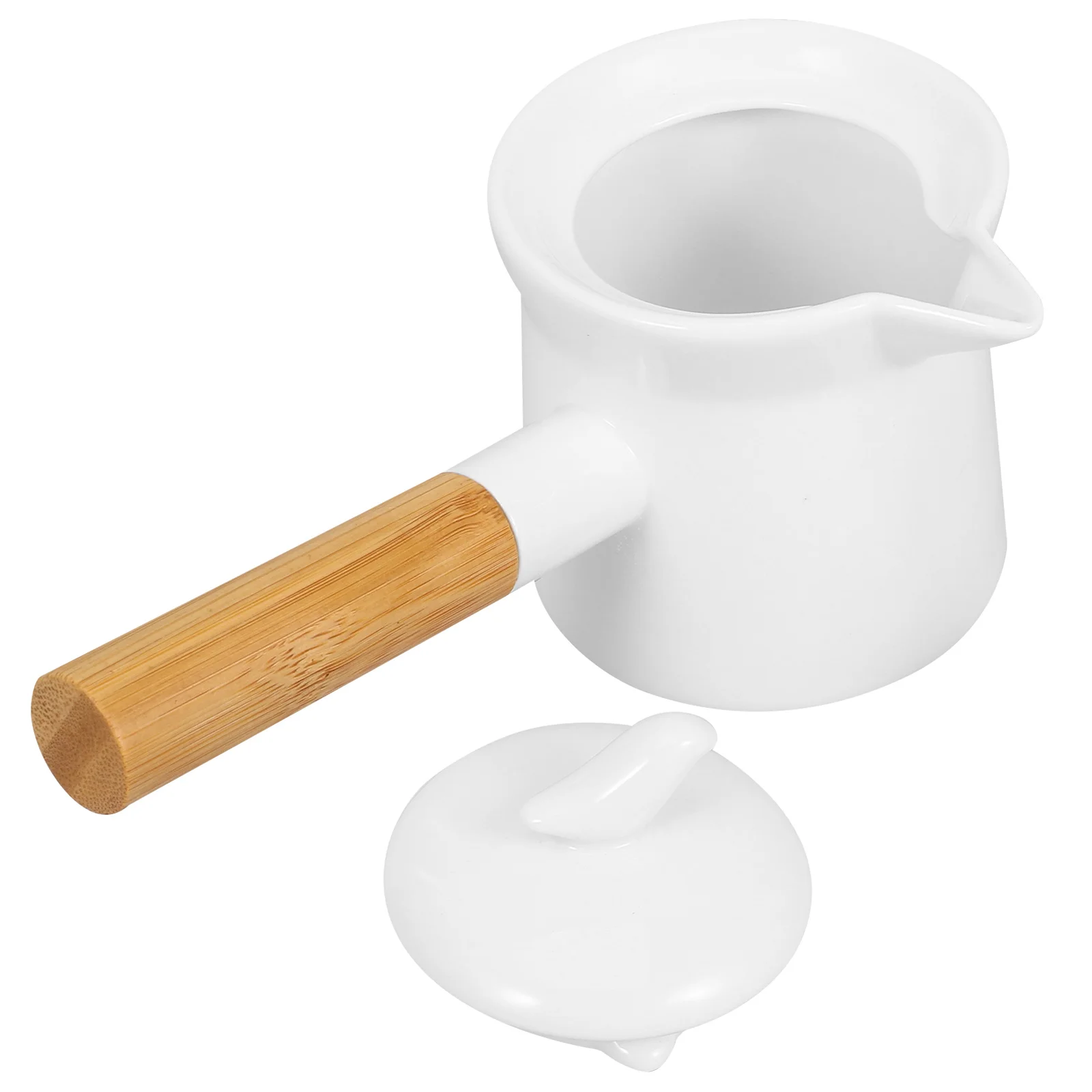 

Mini Ceramic Milk Pot Small Saucepan Wooden Handle Butter Warmer Fast Heating Milk Pan Kitchen Accessory Mini Ceramic Saucepan