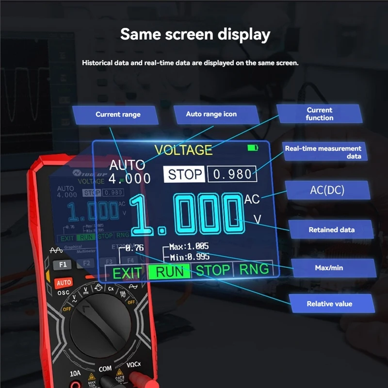 TOOLTOP 2 In1 Digital Multimeter Analog  Bandwidth 2.5MS/S Sampling Rate Waveform Data Storage Oscilloscope Tester