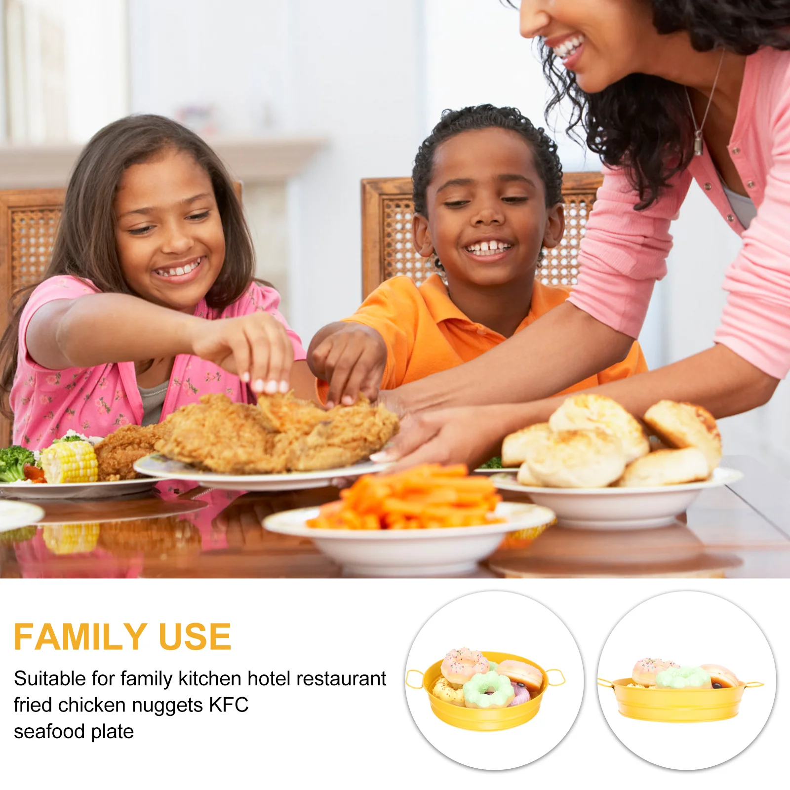 

French Fries Bucket Stainless Steel Snack Container for Fried Chicken Ice Chips Candy Restaurant Serving Double Handle