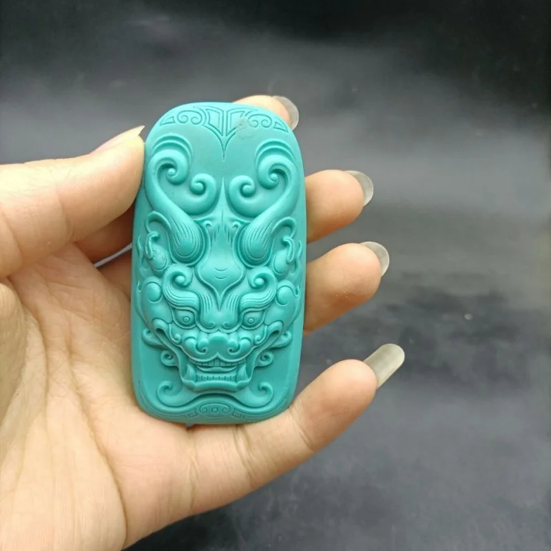 

Optimized Turquoise Animal Face Pendant Guardian Animal Face Fine Workmanship Size7.4Wide4Thick1.3CM