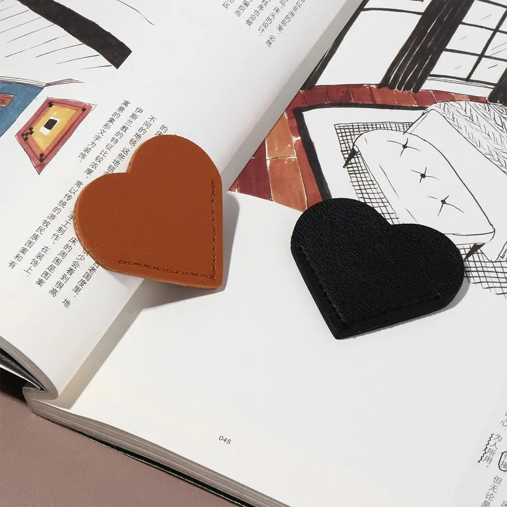 Portable Heart-shaped Corner Page Marker Vintage Multicolor Leather Bookmark Simple Durable Reading Bookmarks Books