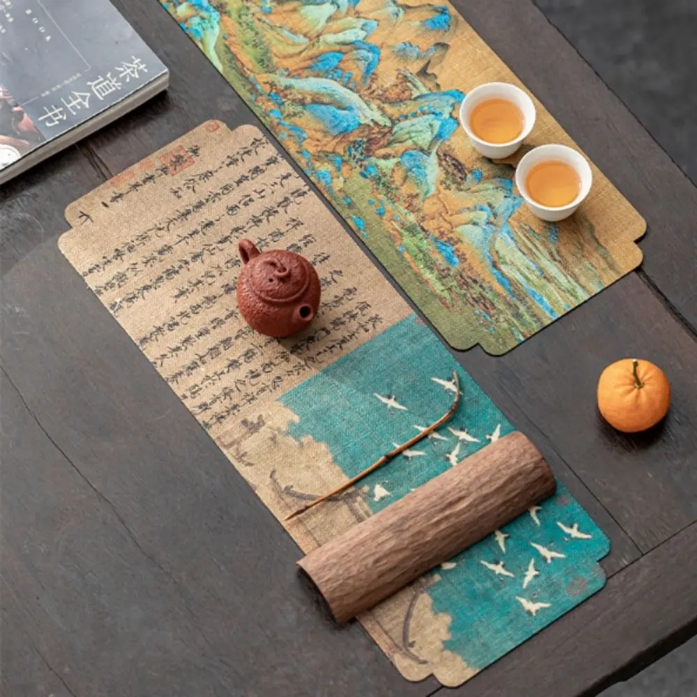 Tea Table Flag Chinese Style Chinese Tea Towel Double-sided Waterproof Tea Cushion Ancient Painting Cloth Tea Mat Tea Table