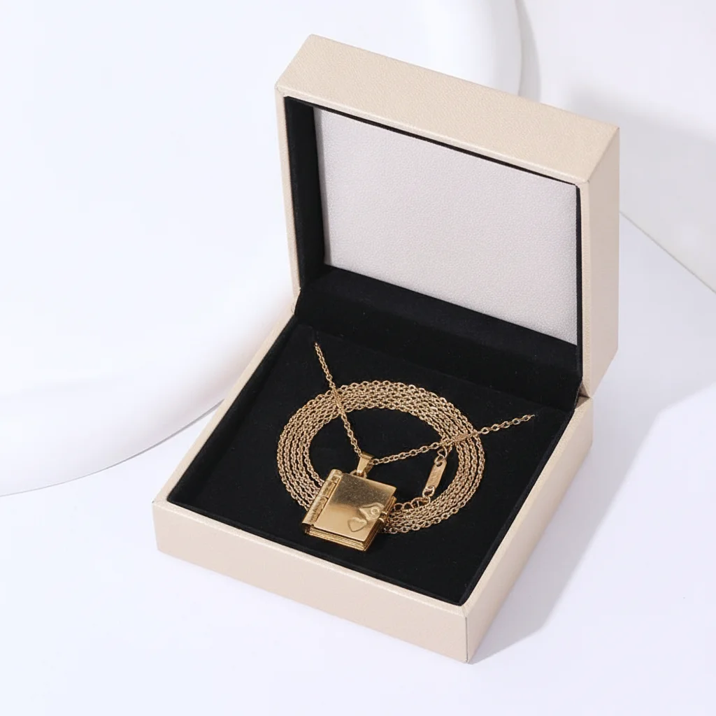 Titanium Steel Couple Book Necklace Heart Handmade Opening Book Pendant Aesthetic Opening and Closing Couple Text Locket