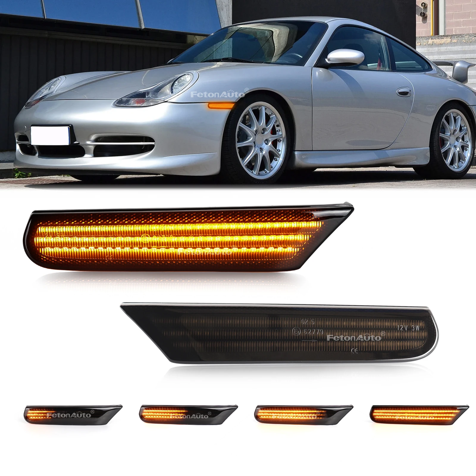 LED Dynamic Amber  Side Marker Turn Signal Blinker Indicator Lamp  For Porsche Boxster 986 996 911 Carrera Targa Turbo GT2 GT3