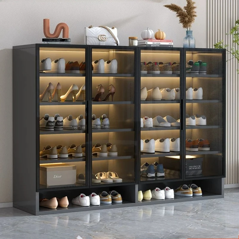 With Glass Doors transparent Shoe Cabinet Large Capacity Entryway Shoe Rack Storage Modern Display Hallway Dust‑Proof Organizer