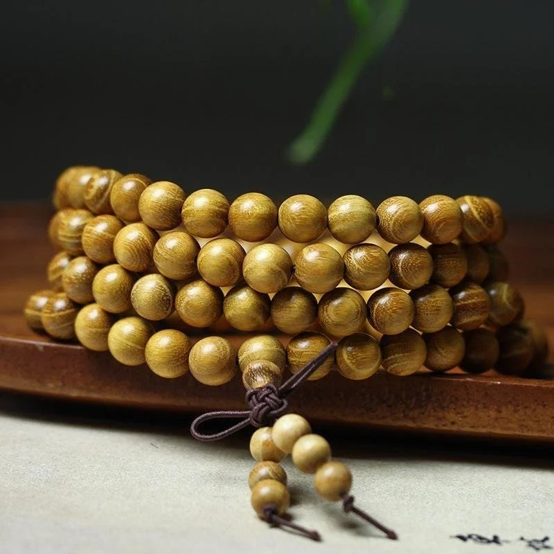

Gold Sandalwood Bracelet 8mm 108 Buddha Beads, Men's and Women's Fashion Jewelry, Gifts