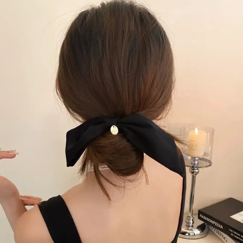 Black Satin Bow Hair Ties Simple Versatile Leather Band Female Tie Hair Rope Elegant Hair Accessories for Women Rope Headwear