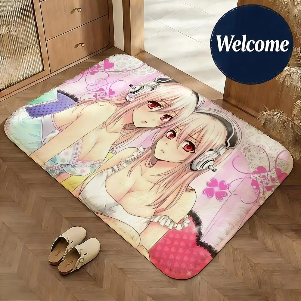 Weiche Flanell-Bodenmatte mit Charakter-Motiv Super Sonico Manga, rutschfeste, saugfähige Fußmatte für Badezimmer, Schlafzimmer, Heimdekoration, Teppich – Detail 7