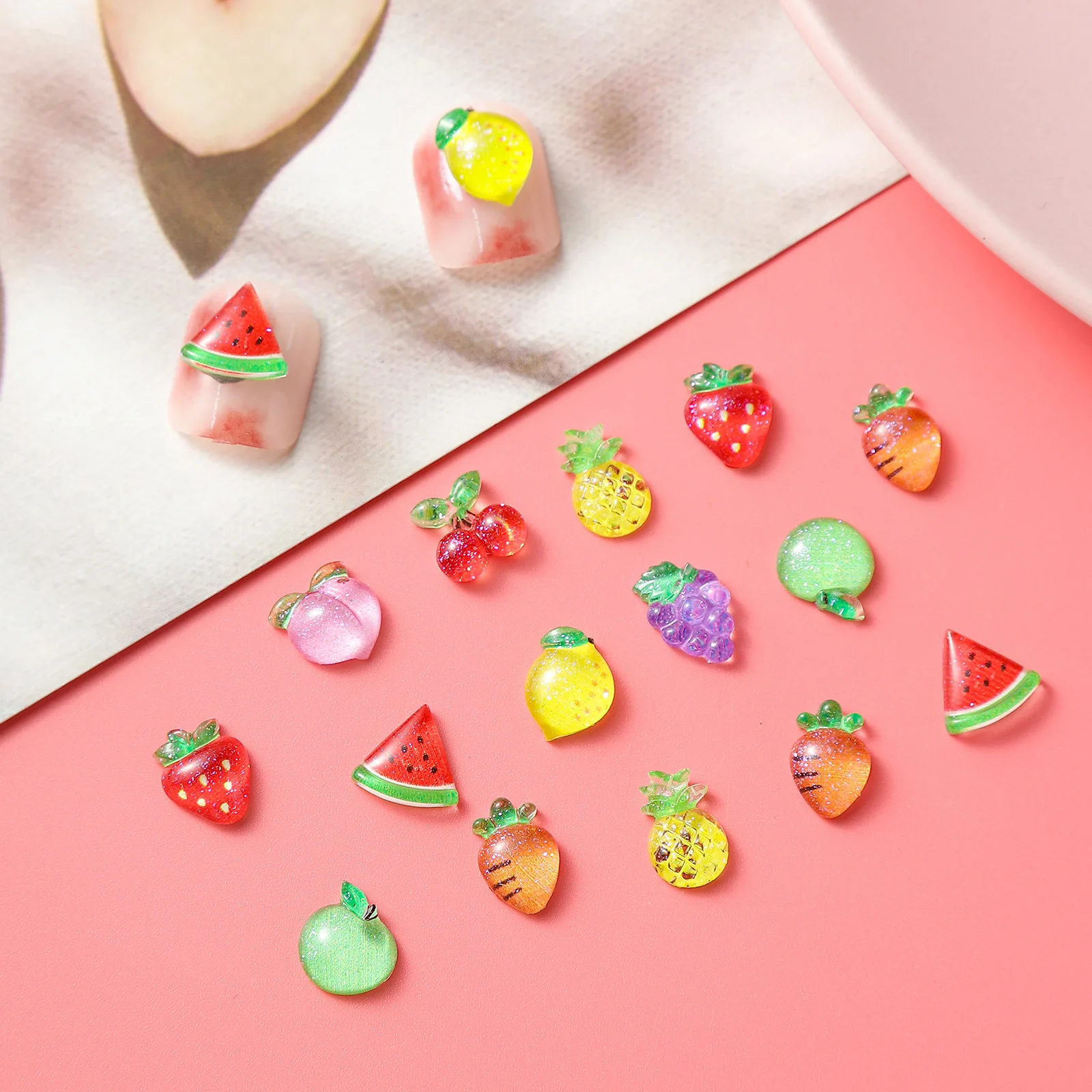 

50PCS Summer Fruit Nail Accessories Charms Strawberry Cherry DIY Flatback Resin Nail Rhinestones For Manicure Design Decorations