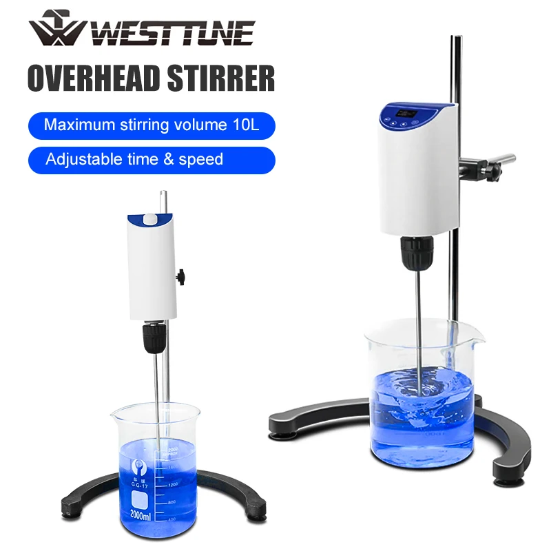 Westtune Lab Overhead Stirrer Mixer Agitator Liquid Mixer Adjustable Height Cosmetic Electric Stirrer Lab Equipment 10L 110~220V