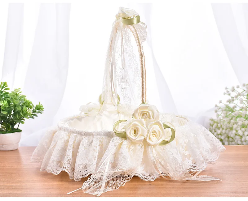 Western-style Wedding Bamboo Flower Basket Rhinestone Lace Basket Flower Girl Hand-held Basket Wedding Supplie