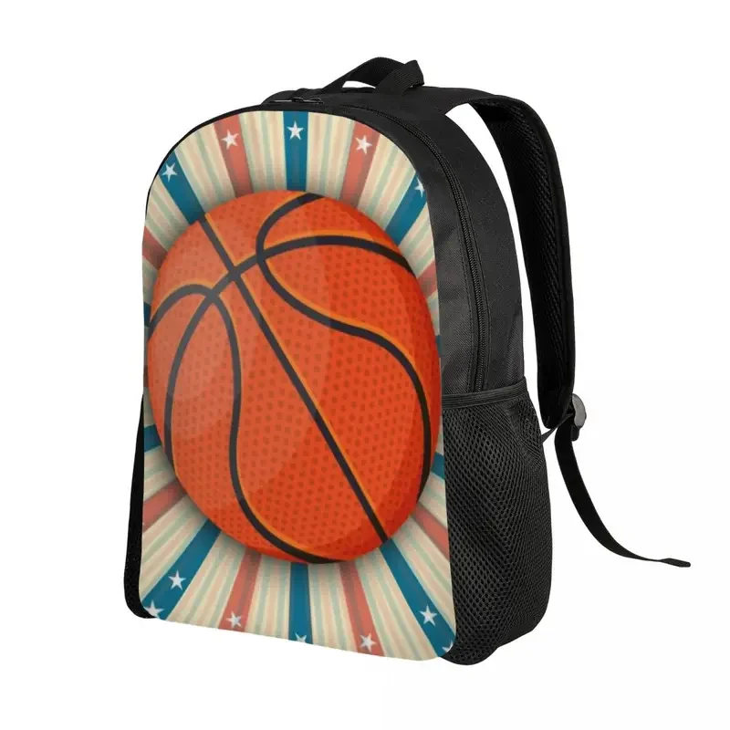 Basketball Stars On Stripes Graphic Backpack for Boys Girls B-Ball Lover School College Travel Bags Bookbag Fits 15 Inch Laptop