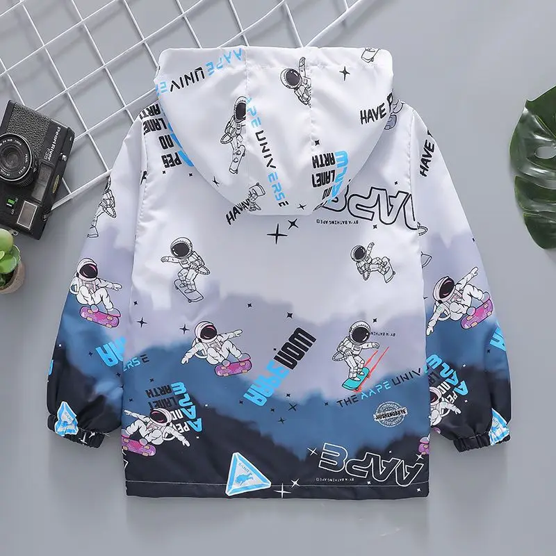 2023 Spring Autumn Boys Coats Printed Cartoon Astronaut Hooded Zipper Jackets For Kids 2-10 Years Children Windbreaker Outerwear