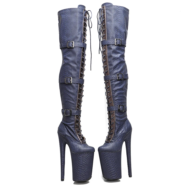 Leecabe  23CM/9inches Navy Snake  PU Upper  fashion  lady High Heel platform  Pole Dance boots