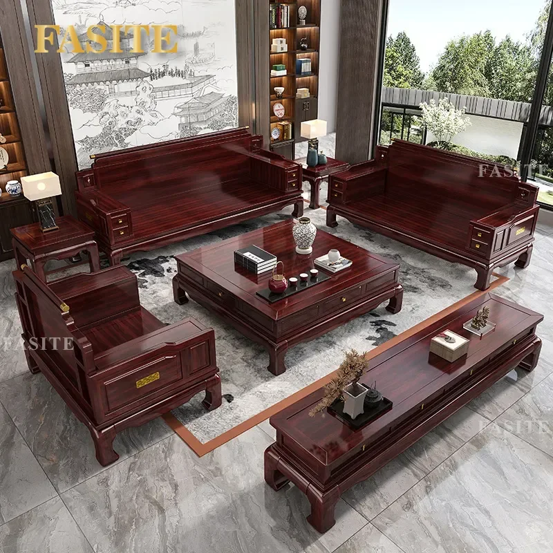 For Living Room Ebony Solid Wood Sofa High Footed New Chinese Style Neoclassical Luxury Household Furniture