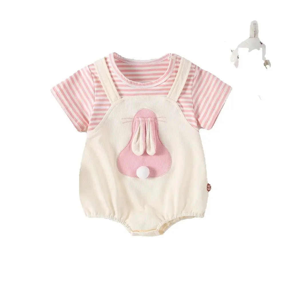 2024 New Summer Baby Rabbit Bodysuit Girls Sweet Cute Stripe Bunny One Piece Toddler Outwear Clothes