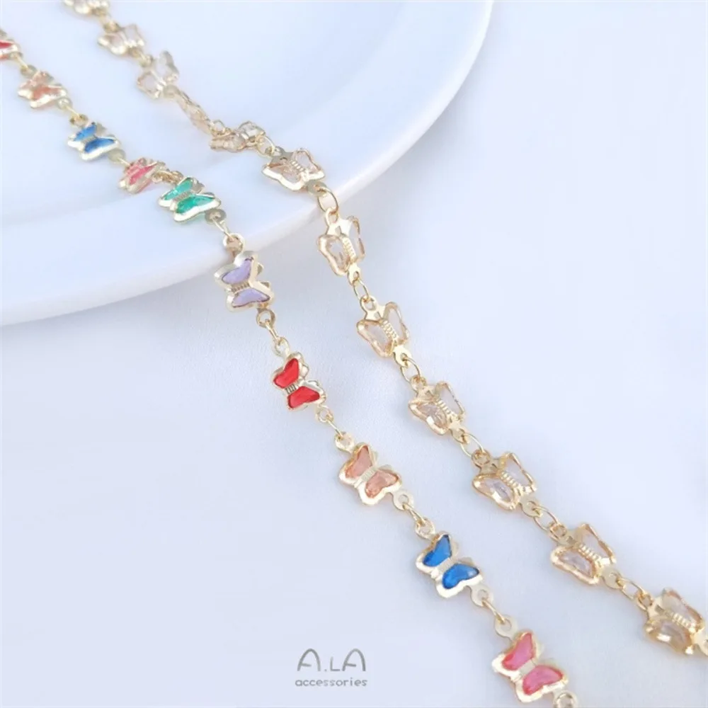 

14K Gold Color Zircon Butterfly Chain Color Zirconium Handmade Chain DIY Handmade Jewelry Bracelet Necklace Loose Chain Material