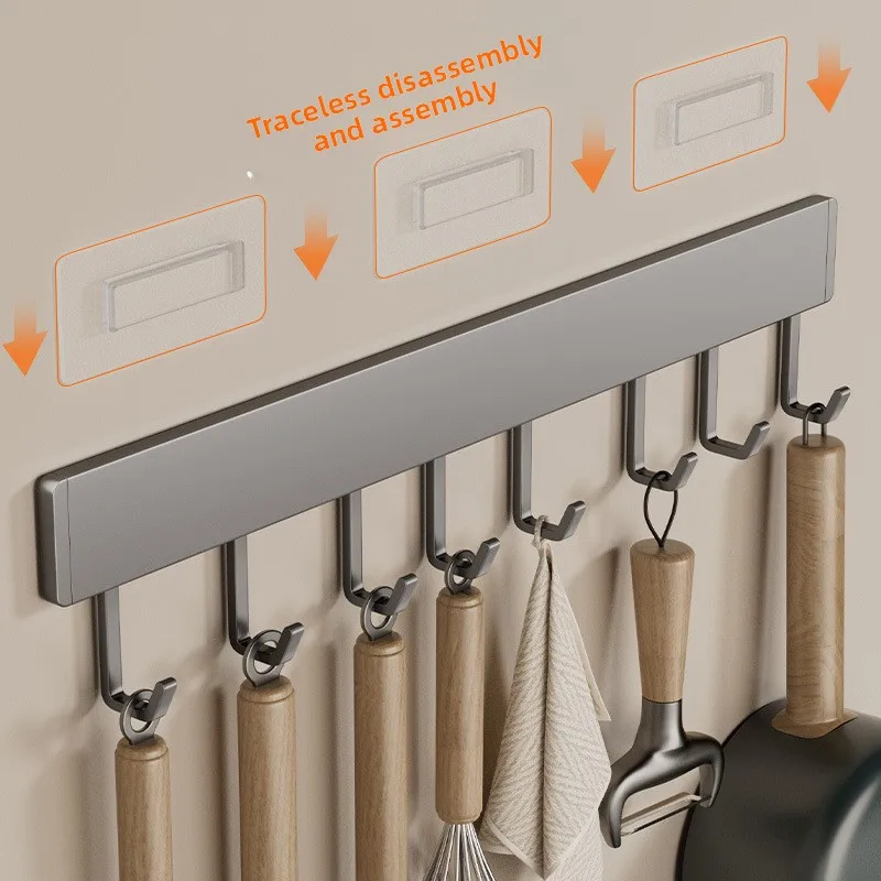 Kitchen Hook Rack No Drilling Wall Mounted Multifunctional Kitchen Utensil Spoon Shovel Hanging Rod Storage For Kitchen