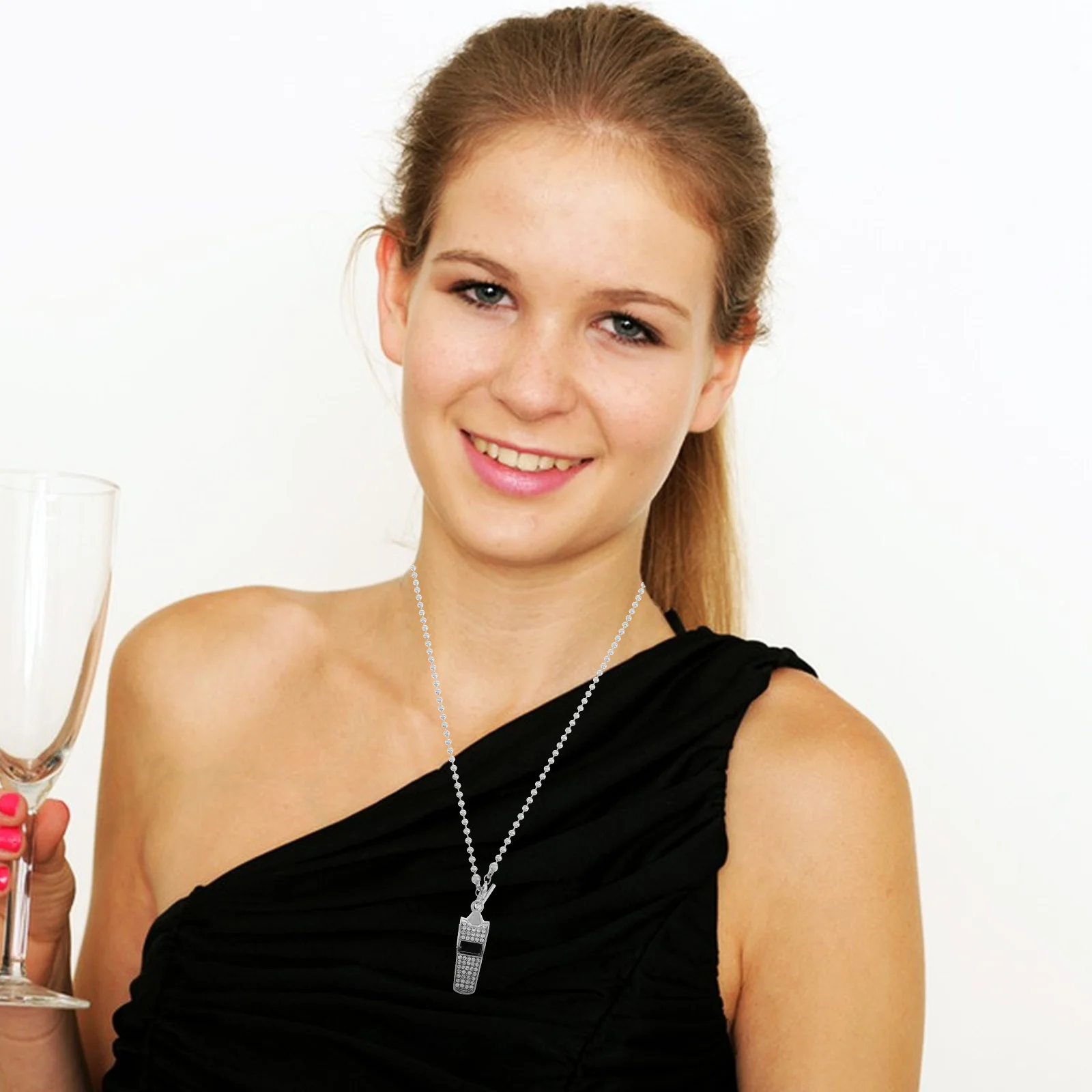 

Whistle Necklace Rhinestone Pendant Titanium Steel Metal Bling Pendant Party Necklace Creative Gift for Referee Captain Teacher