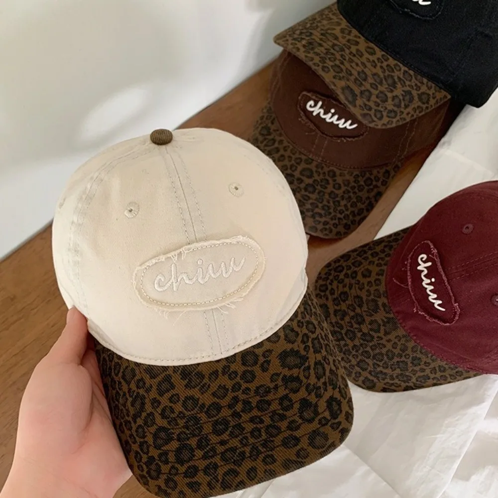 Fashion Korean Style Baseball Cap Leopard Print Universal Rebound Caps Color Splicing Duck Tongue Cap for Women Girls