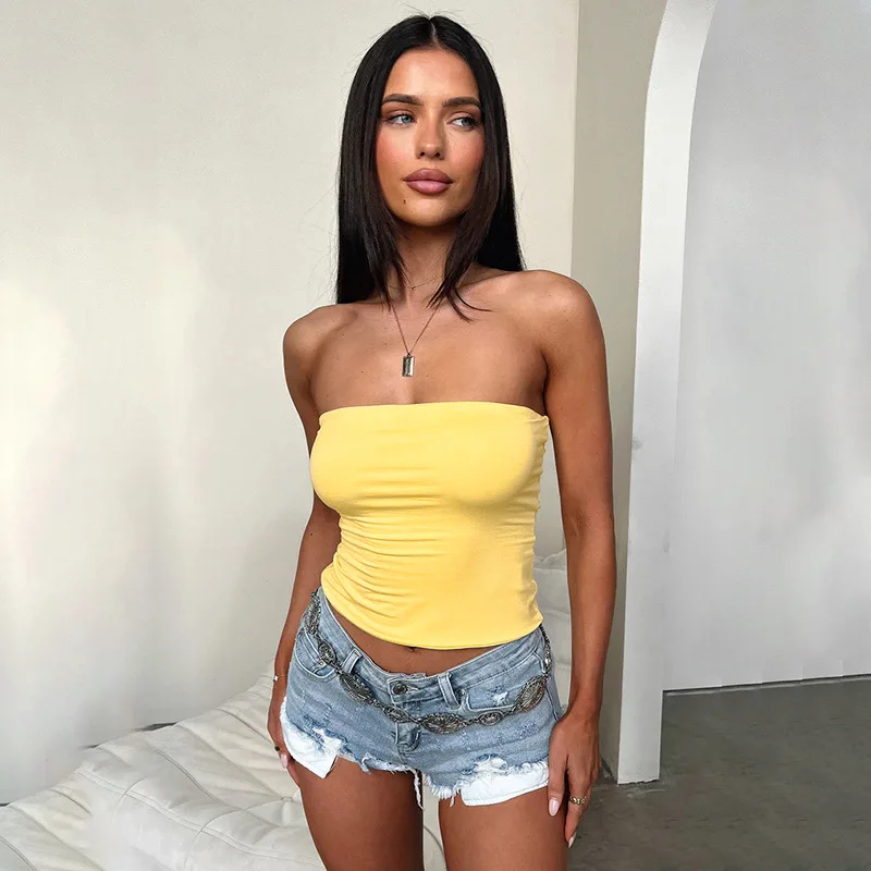 

Spring2025New Vest Street Style Hot Girl Sexy Slim Fit Basic Versatile Tube Top for Women