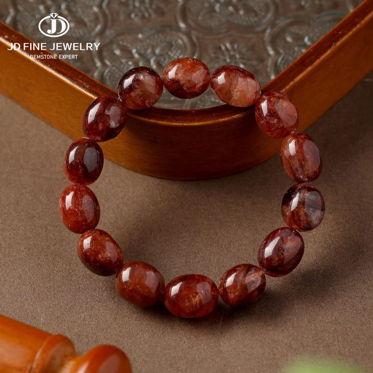 Nature Red Hematoid Quartz Oval Beads Bracelets Handcrafted Elastic Band Passion Grounding Serenity Stone Bracelet Jewelry Gift