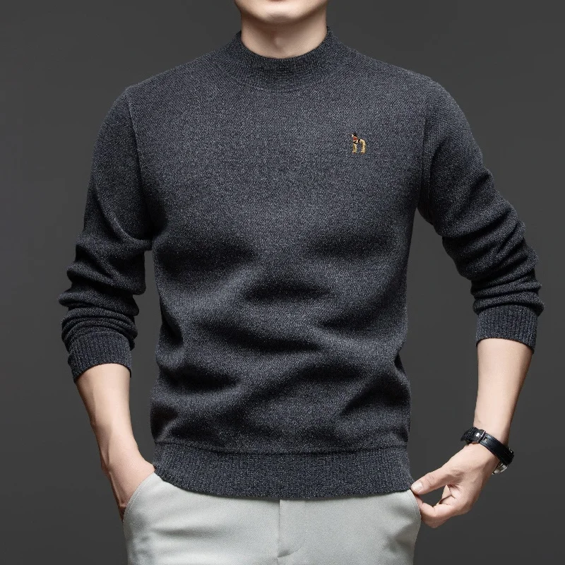 

High quality knitted round neck sweater for autumn winter men's velvet comfortable warm pullover Korean style dog embroidery top