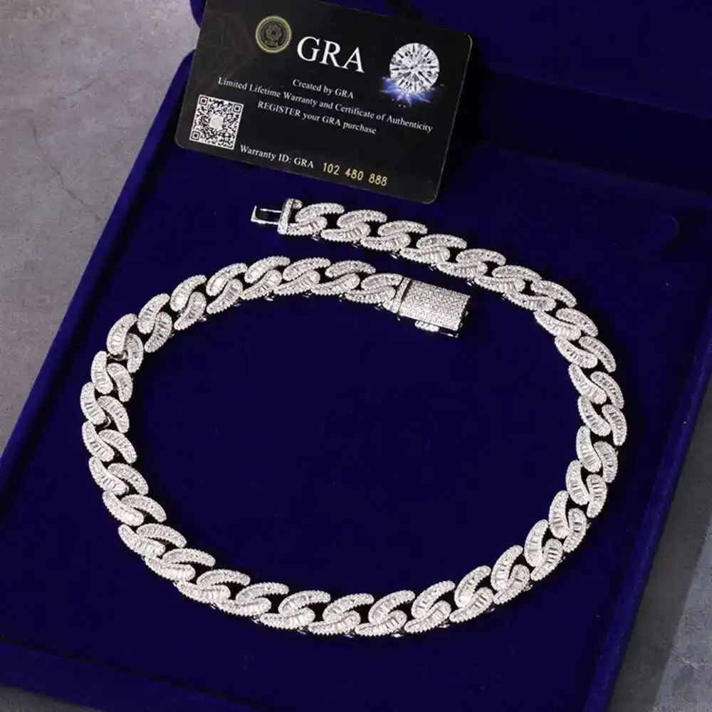 

Роскошная цепочка, бриллиантовый тестер серебра, бриллиант, Муассанит, багета, бриллиант, ширина 15 мм, кубинская цепочка