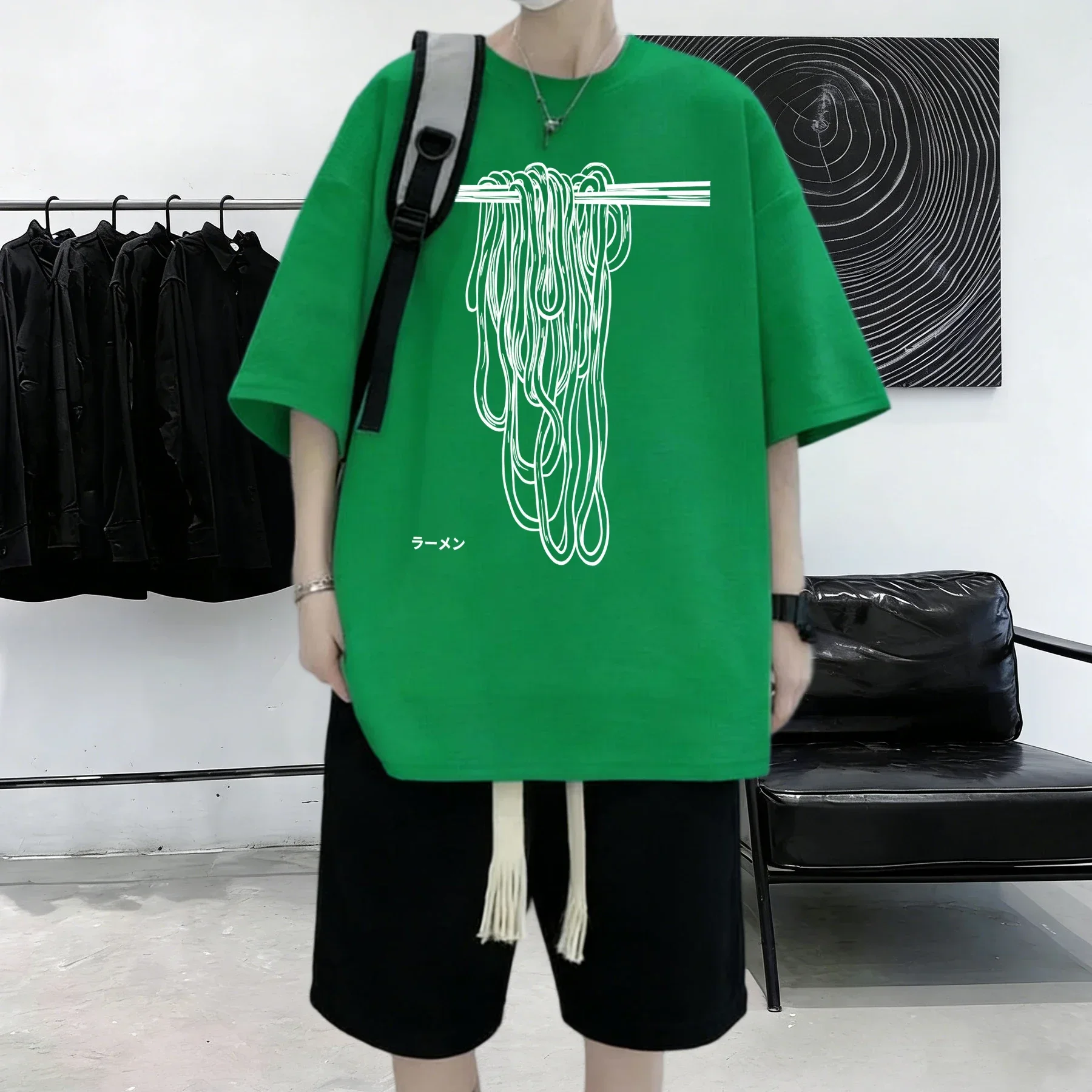 I Like Lamian Noodles Print Man Cotton Breathable Summer T Shirt Loose Sport Short Sleeve Trendy Street Clothes All-Match Tops