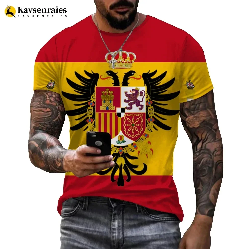 Spanish Flag 3D printed T-shirt, men\'s summer casual fashion fitness lightweight breathable quick-drying jersey, Asian sizes