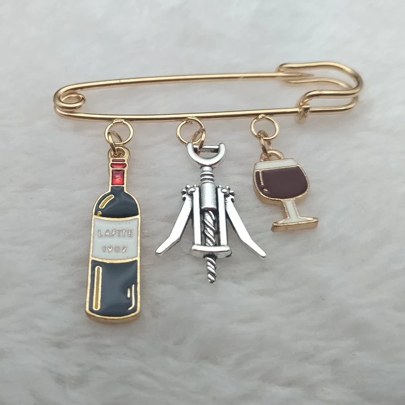 New fashion mini cute beer mug pin red wine bottle cup brooch enamel juice pin couple best friend pin