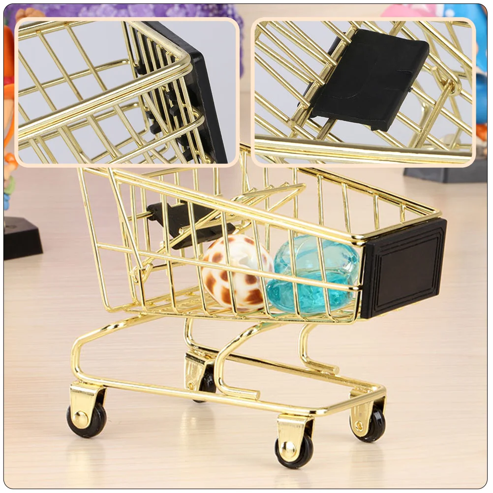 Stroller Toys Cart Storage Basket Desktop Photo Props Delicate Shopping Carts Golden Mini Office Sundries Decor Child