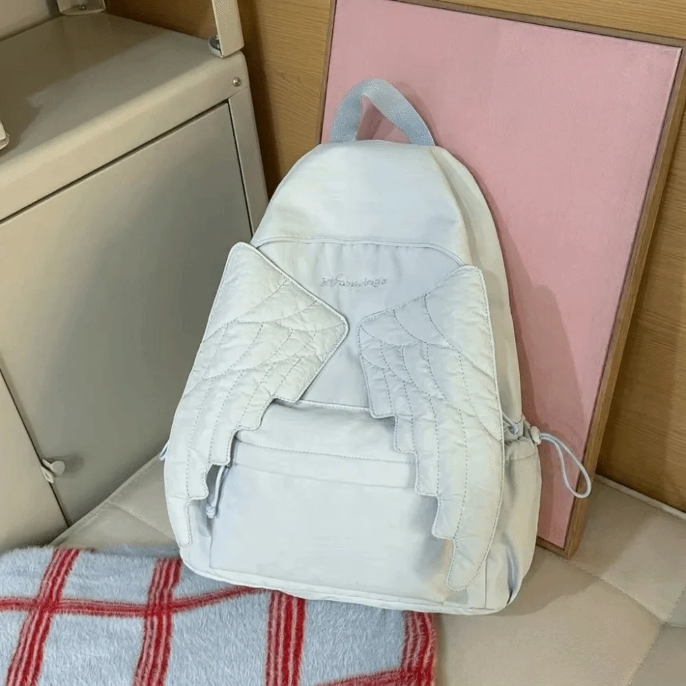 Cute Solid Color Wing Backpack Jk Lolita Nylon Backpack Y2k Large Capacity Students School Bag Outdoor