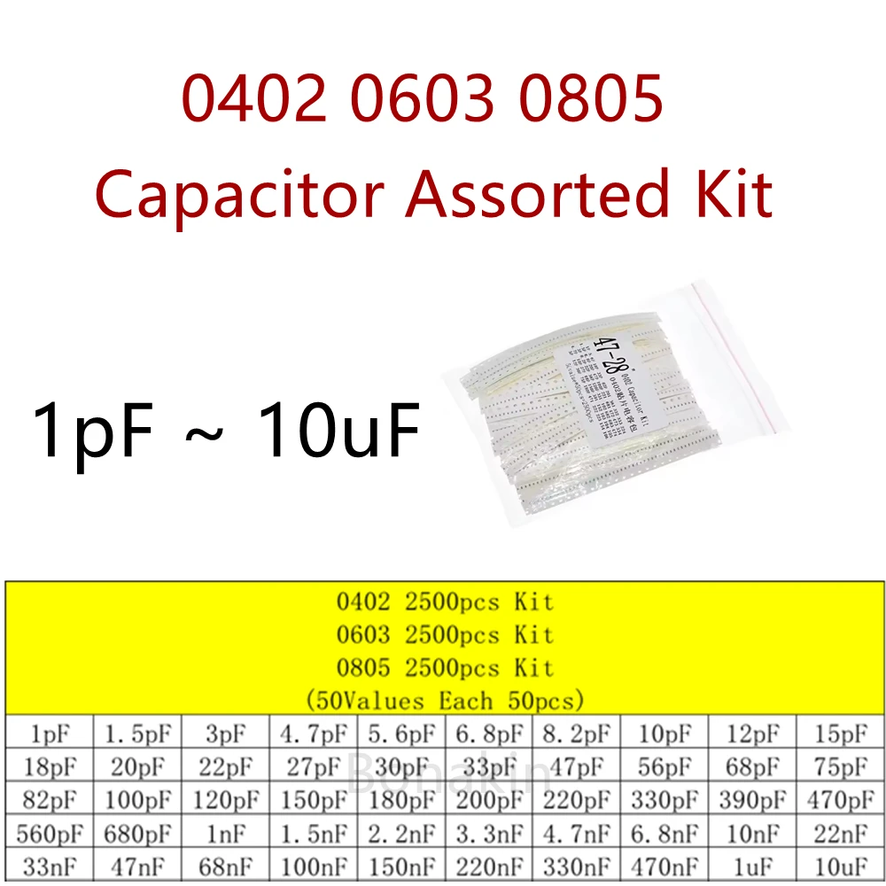 2500 قطعة 0402 0603 0805 SMD مكثف السيراميك مجموعة متنوعة 50 قيم 100PF 10NF 100NF 0.47 فائق التوهج 1 فائق التوهج 1pF - 10 فائق التوهج رقاقة السعة مجموعة
