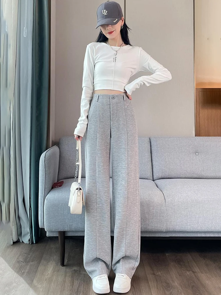 

Новые женские модные утепленные брюки с широкими штанинами и высокой талией, прямого кроя, универсальные, стройнящие, для осени и зимы