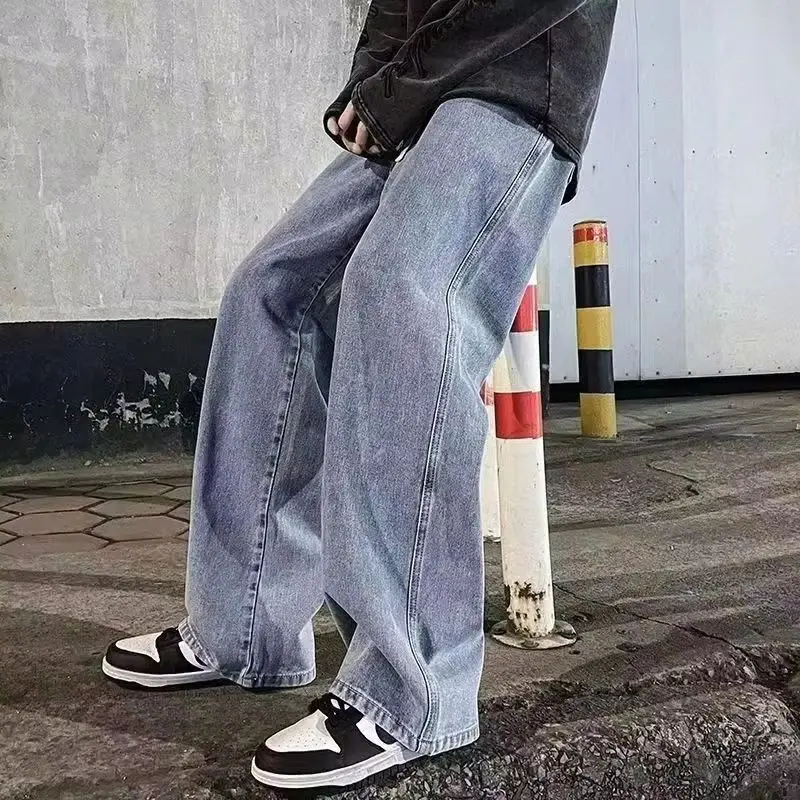

2025 Men's Jeans Korean Version Student Casual Pants High Street Straight Loose Wide Leg Jeans Black Grey Blue Baggy Jeans