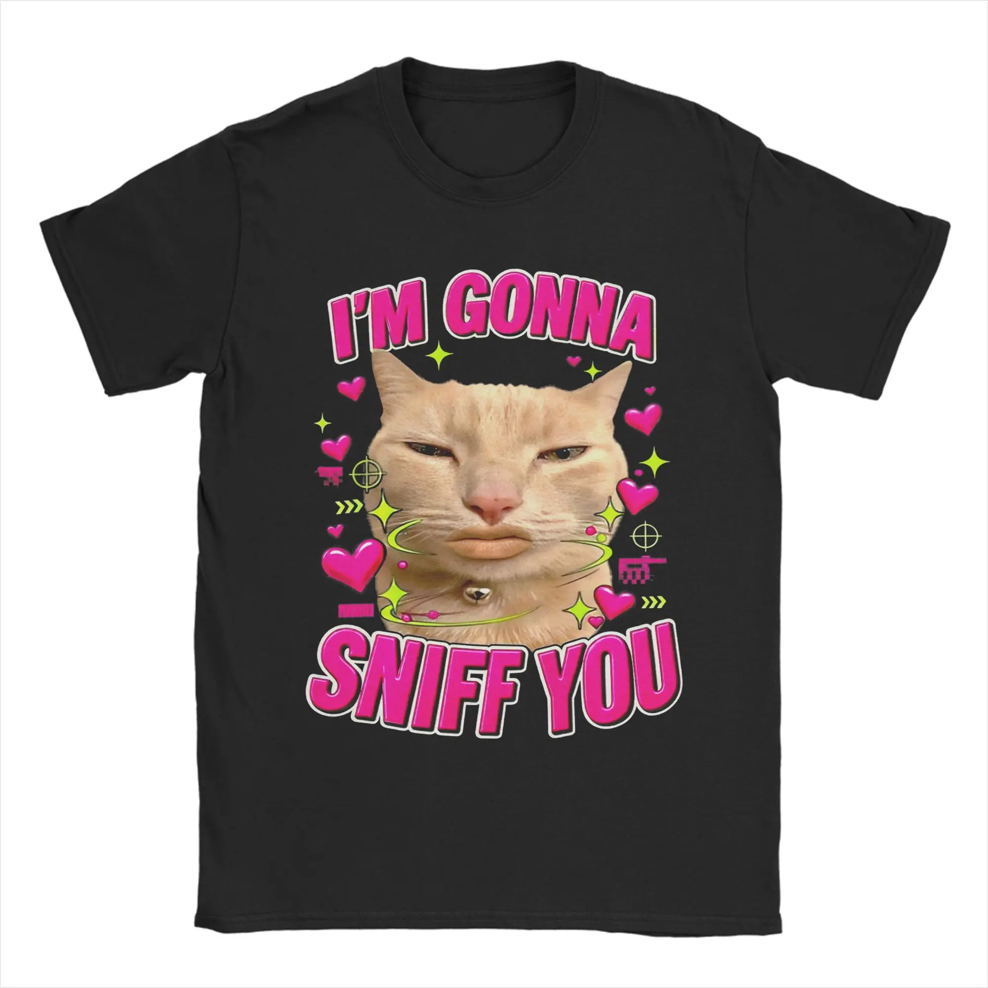 Streetwear T Shirt Summer I'm Gonna Sniff You Cat Memes Fashion T-Shirts  100% Cotton Tshirt for Couple Short Sleeve Top Tees