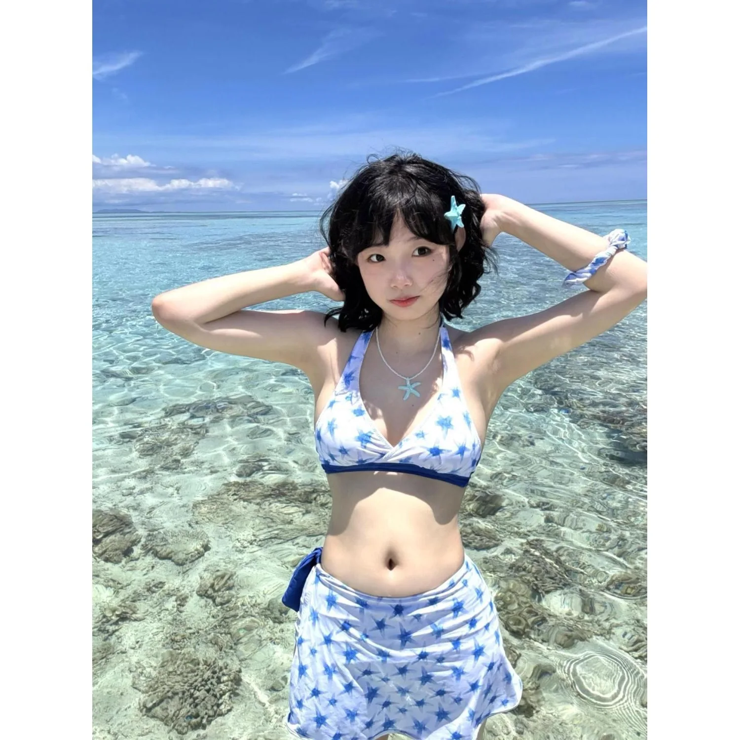 Traje de baño de bikini de tres piezas dulce picante sexy sin tirantes cuello halter diseño dividido que cubre el vientre adelgazante pecho pequeño traje de baño de verano...