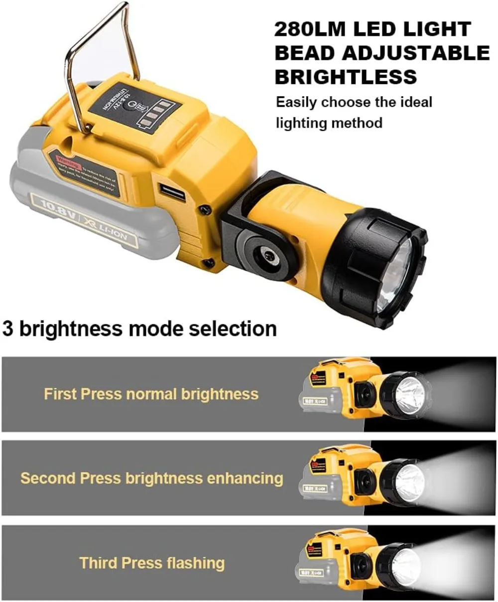 Imagem -03 - Lanterna Portátil para Dewalt Bateria Li-ion Luz de Advertência Led Lâmpada de Trabalho Portátil para Acampar ao ar Livre 10.8v 12v