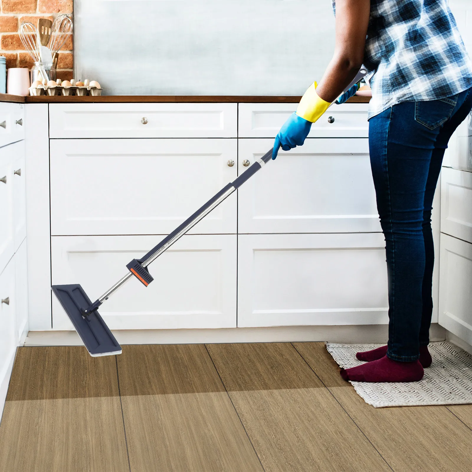 36Cm Reusable Quick Flat Mop Self-Wringing Wet Dry Floor Wall Ceiling Cleaner 360 Rotating Head Stainless Steel Handle Baseboard